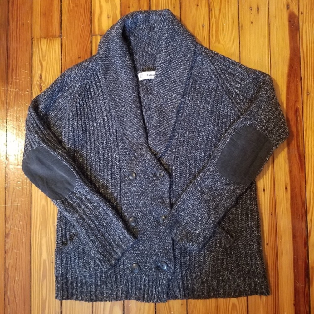 Zara Knit Elbow Patch Cardigan Sweater